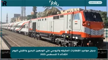 جدول مواعيد القطارات المكيفة والروسي على الوجهين البحري والقبلي اليوم الثلاثاء 5 أغسطس 2025